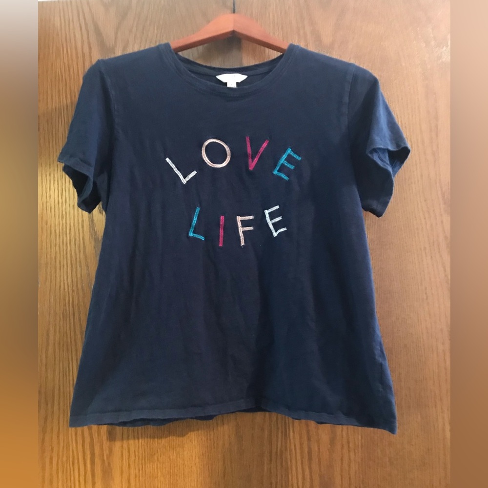 ‘Time & Tru’ brand Size L (12-14) navy blue “Love Life” short sleeve t-shirt